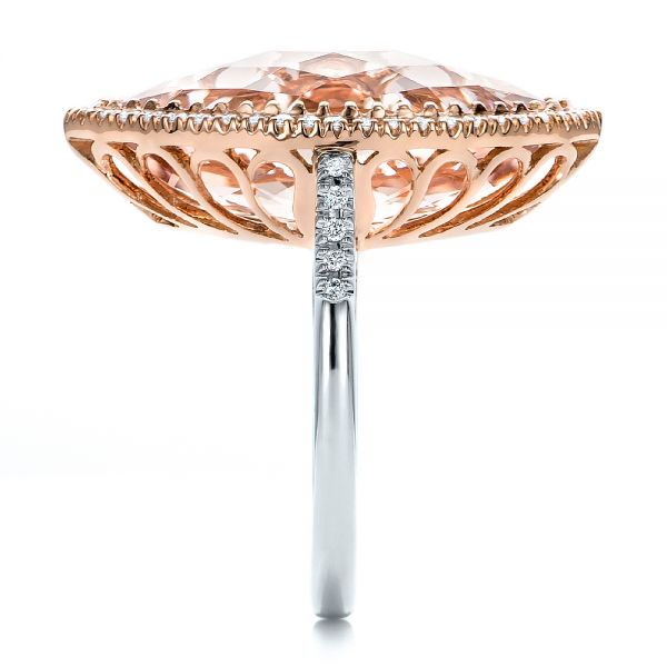 14k Rose Gold 14k Rose Gold Marquise Morganite And Diamond Halo Ring - Side View - 100797