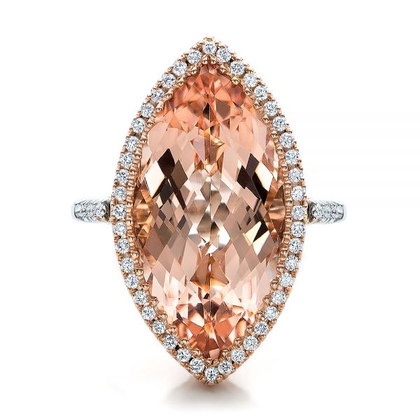 14k Rose Gold 14k Rose Gold Marquise Morganite And Diamond Halo Ring - Top View - 100797