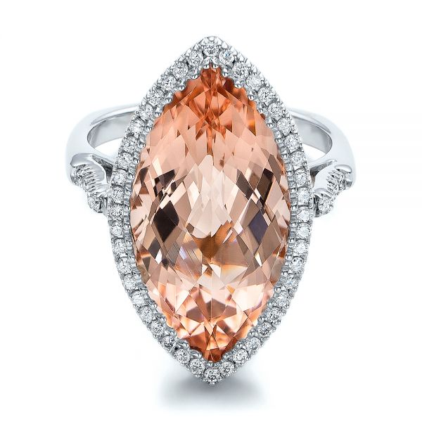 14k White Gold 14k White Gold Marquise Morganite And Diamond Halo Ring - Flat View - 100797
