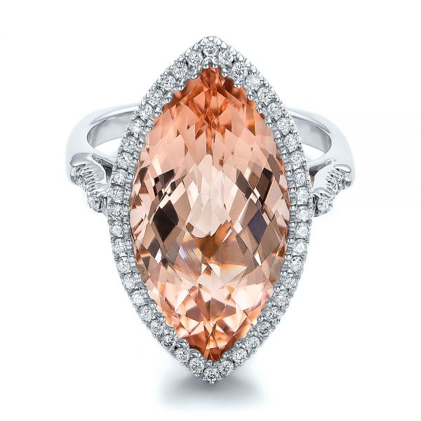 14k White Gold 14k White Gold Marquise Morganite And Diamond Halo Ring - Flat View -  100797