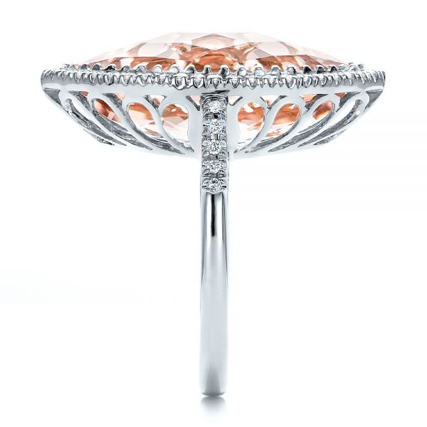 18k White Gold 18k White Gold Marquise Morganite And Diamond Halo Ring - Side View -  100797