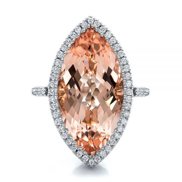 14k White Gold 14k White Gold Marquise Morganite And Diamond Halo Ring - Top View -  100797