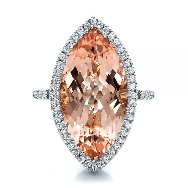 14k White Gold 14k White Gold Marquise Morganite And Diamond Halo Ring - Top View - 100797