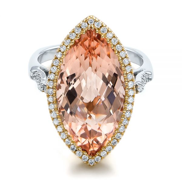 18k Yellow Gold 18k Yellow Gold Marquise Morganite And Diamond Halo Ring - Flat View -  100797