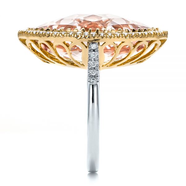 18k Yellow Gold 18k Yellow Gold Marquise Morganite And Diamond Halo Ring - Side View -  100797