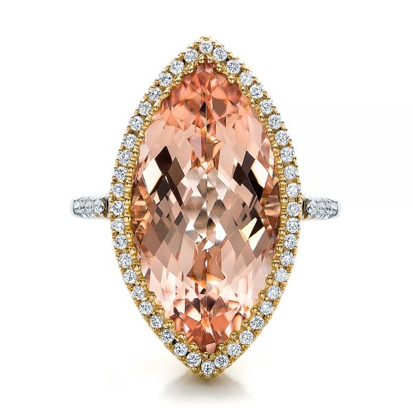 18k Yellow Gold 18k Yellow Gold Marquise Morganite And Diamond Halo Ring - Top View -  100797