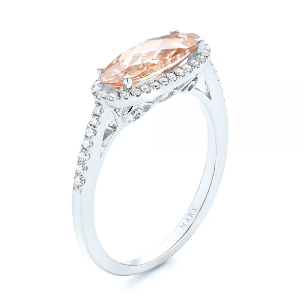 18k White Gold 18k White Gold Morganite And Diamond Fashion Ring - Three-Quarter View -  103676