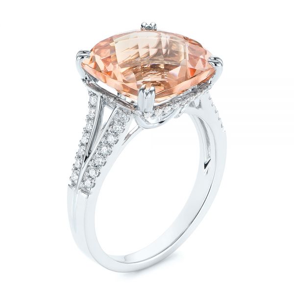 14k White Gold 14k White Gold Morganite And Diamond Fashion Ring - Three-Quarter View -  105009