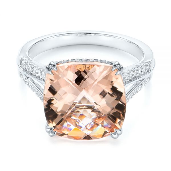 14k White Gold 14k White Gold Morganite And Diamond Fashion Ring - Flat View -  105009