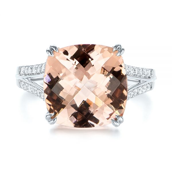 14k White Gold 14k White Gold Morganite And Diamond Fashion Ring - Top View -  105009