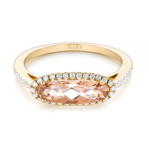 14k Yellow Gold 14k Yellow Gold Morganite And Diamond Fashion Ring - Flat View -  103676