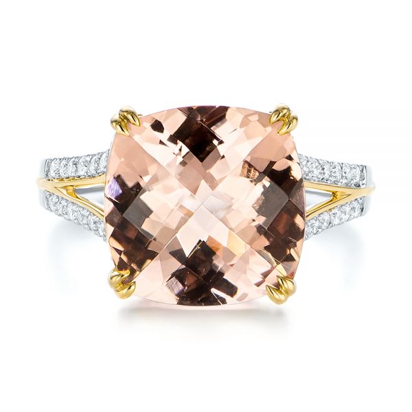 14k Yellow Gold 14k Yellow Gold Morganite And Diamond Fashion Ring - Top View - 105009