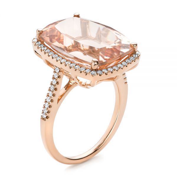 14k Rose Gold 14k Rose Gold Morganite And Diamond Halo Fashion Ring - Three-Quarter View -  101779