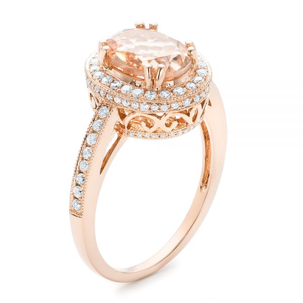 Morganite And Diamond Halo Fashion Ring - Three-Quarter View -  102532