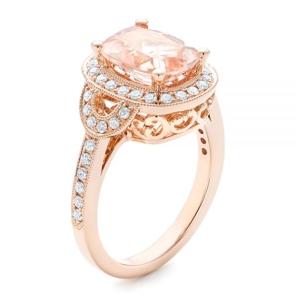 14k Rose Gold 14k Rose Gold Morganite And Diamond Halo Fashion Ring - Three-Quarter View -  102533