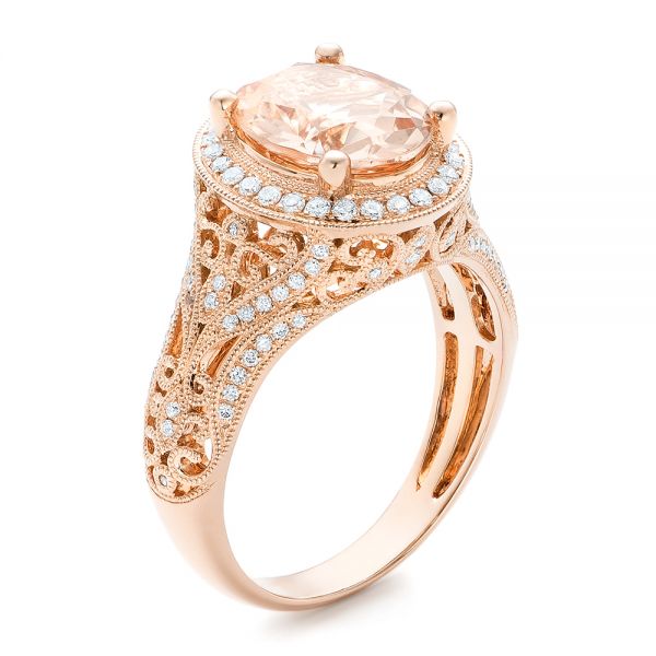 14k Rose Gold 14k Rose Gold Morganite And Diamond Halo Fashion Ring - Three-Quarter View -  102534