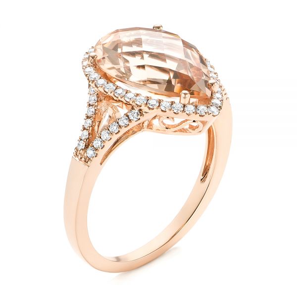 14k Rose Gold Morganite And Diamond Halo Fashion Ring - Three-Quarter View -  103759