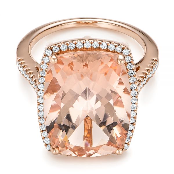 14k Rose Gold 14k Rose Gold Morganite And Diamond Halo Fashion Ring - Flat View -  101779