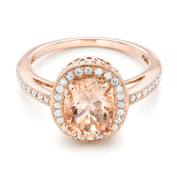 18k Rose Gold 18k Rose Gold Morganite And Diamond Halo Fashion Ring - Flat View -  102532