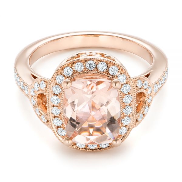 14k Rose Gold 14k Rose Gold Morganite And Diamond Halo Fashion Ring - Flat View -  102533