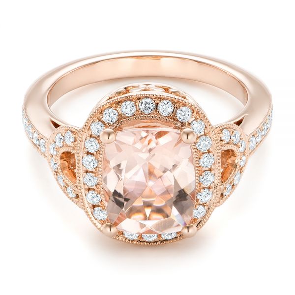 14k Rose Gold 14k Rose Gold Morganite And Diamond Halo Fashion Ring - Flat View - 102533