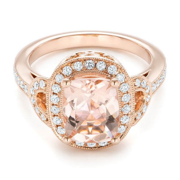 18k Rose Gold 18k Rose Gold Morganite And Diamond Halo Fashion Ring - Flat View -  102533