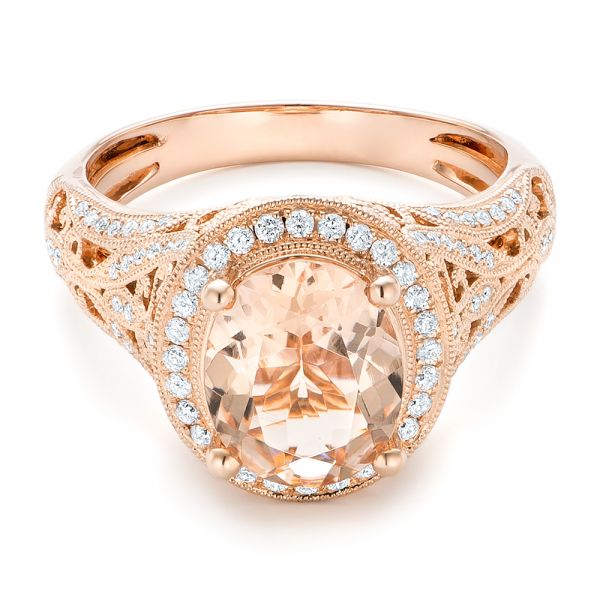 Rose Gold Rose Gold Morganite And Diamond Halo Fashion Ring - Flat View - 102534