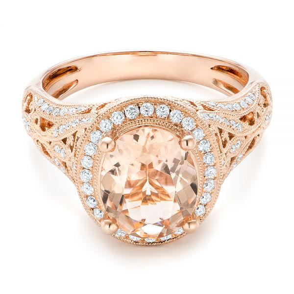 14k Rose Gold 14k Rose Gold Morganite And Diamond Halo Fashion Ring - Flat View -  102534