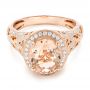 Morganite And Diamond Halo Fashion Ring - Flat View -  102534 - Thumbnail