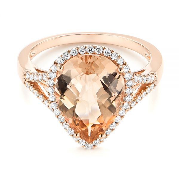 14k Rose Gold Morganite And Diamond Halo Fashion Ring - Flat View -  103759