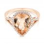 14k Rose Gold Morganite And Diamond Halo Fashion Ring - Flat View -  103759 - Thumbnail