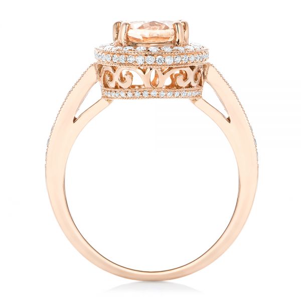 14k Rose Gold 14k Rose Gold Morganite And Diamond Halo Fashion Ring - Front View - 102532