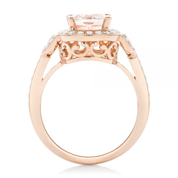 14k Rose Gold 14k Rose Gold Morganite And Diamond Halo Fashion Ring - Front View - 102533