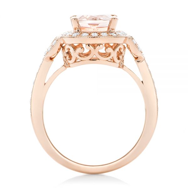 14k Rose Gold 14k Rose Gold Morganite And Diamond Halo Fashion Ring - Front View -  102533