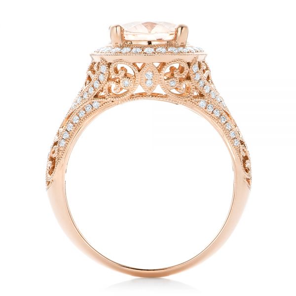 Rose Gold Rose Gold Morganite And Diamond Halo Fashion Ring - Front View - 102534