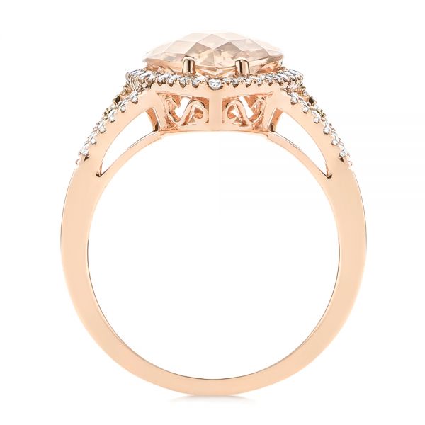 14k Rose Gold Morganite And Diamond Halo Fashion Ring - Front View -  103759