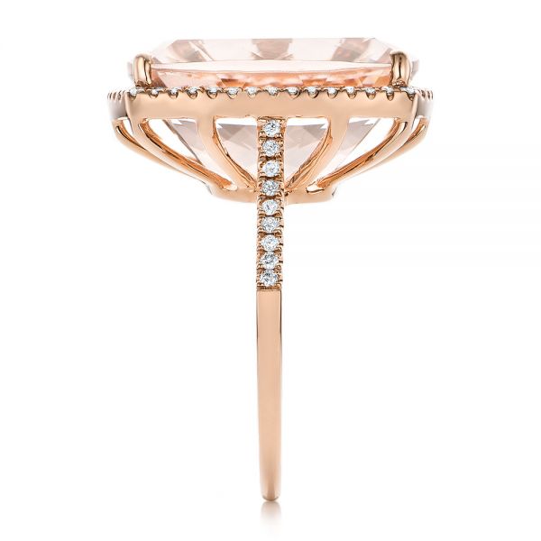 18k Rose Gold 18k Rose Gold Morganite And Diamond Halo Fashion Ring - Side View -  101779