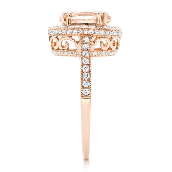 14k Rose Gold 14k Rose Gold Morganite And Diamond Halo Fashion Ring - Side View -  102532