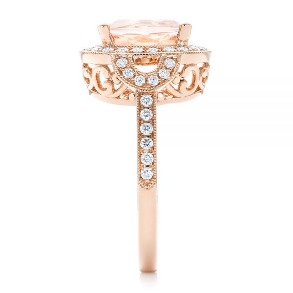 14k Rose Gold 14k Rose Gold Morganite And Diamond Halo Fashion Ring - Side View - 102533