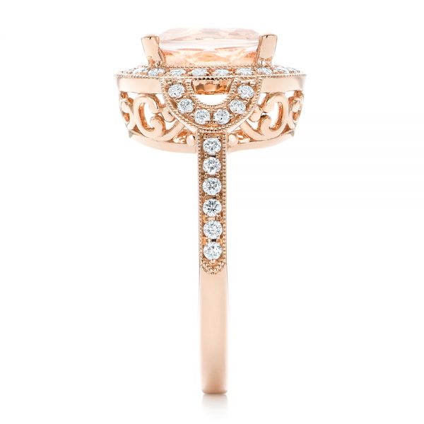 18k Rose Gold 18k Rose Gold Morganite And Diamond Halo Fashion Ring - Side View -  102533