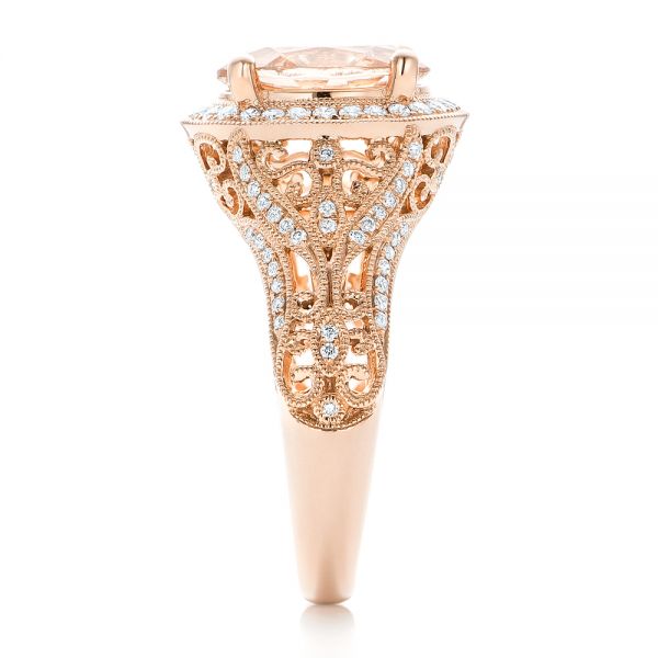 14k Rose Gold 14k Rose Gold Morganite And Diamond Halo Fashion Ring - Side View -  102534