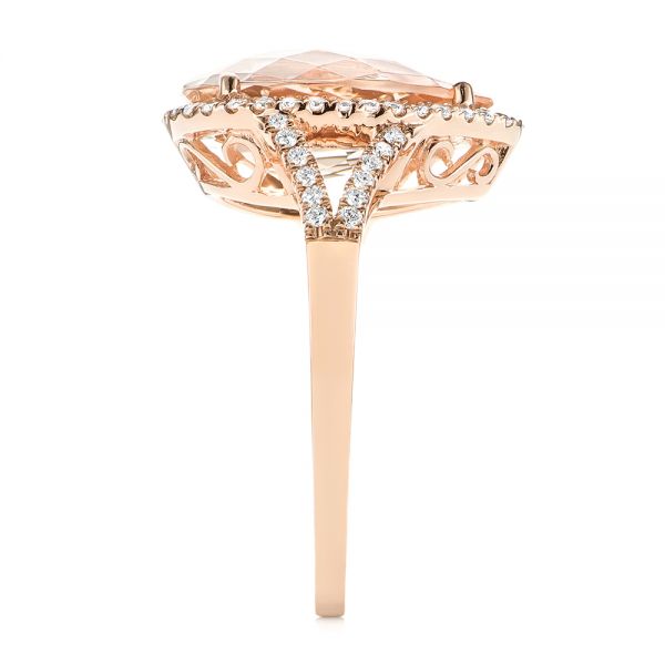 18k Rose Gold 18k Rose Gold Morganite And Diamond Halo Fashion Ring - Side View -  103759