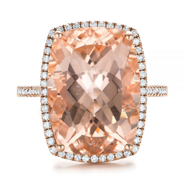 18k Rose Gold 18k Rose Gold Morganite And Diamond Halo Fashion Ring - Top View -  101779