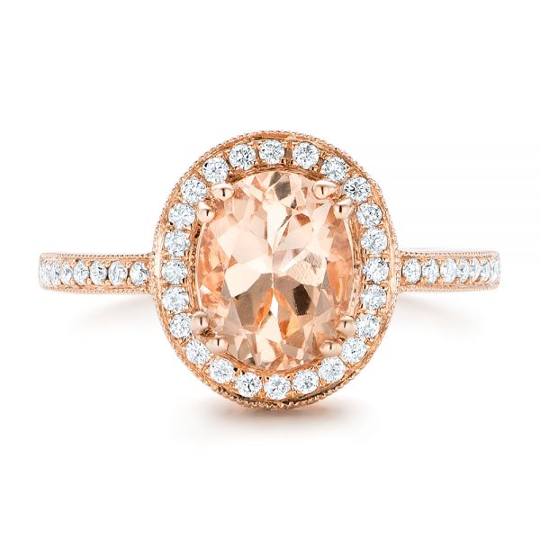 14k Rose Gold 14k Rose Gold Morganite And Diamond Halo Fashion Ring - Top View -  102532