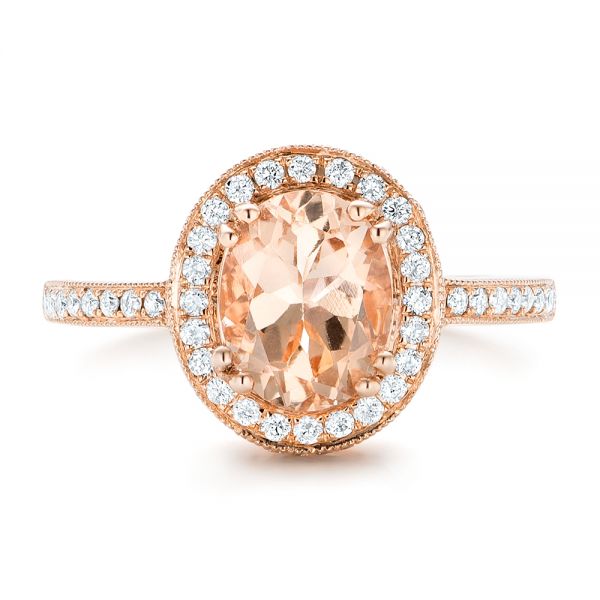 14k Rose Gold 14k Rose Gold Morganite And Diamond Halo Fashion Ring - Top View - 102532
