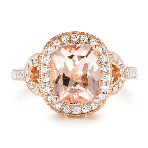 14k Rose Gold 14k Rose Gold Morganite And Diamond Halo Fashion Ring - Top View - 102533
