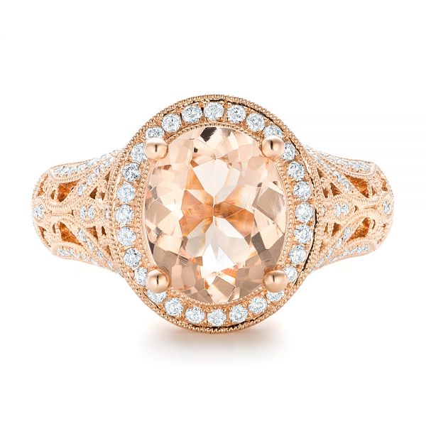 14k Rose Gold 14k Rose Gold Morganite And Diamond Halo Fashion Ring - Top View -  102534