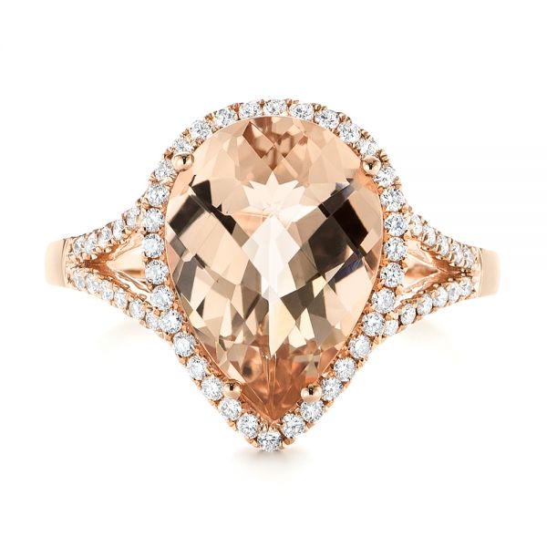 14k Rose Gold Morganite And Diamond Halo Fashion Ring - Top View - 103759