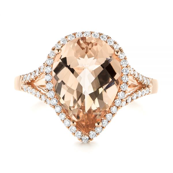 14k Rose Gold Morganite And Diamond Halo Fashion Ring - Top View -  103759