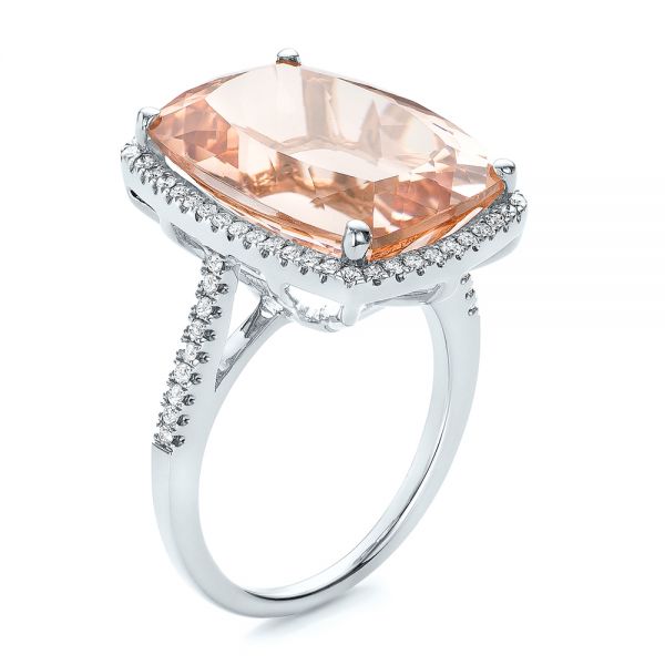14k White Gold 14k White Gold Morganite And Diamond Halo Fashion Ring - Three-Quarter View -  101779